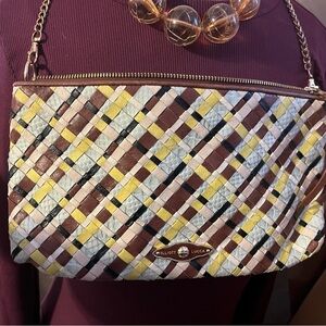 Elliott Lucca Woven Clutch in Yellow, Brown, and Black